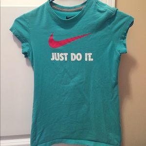 Blue and Pink Check Mark Nike T-shirt